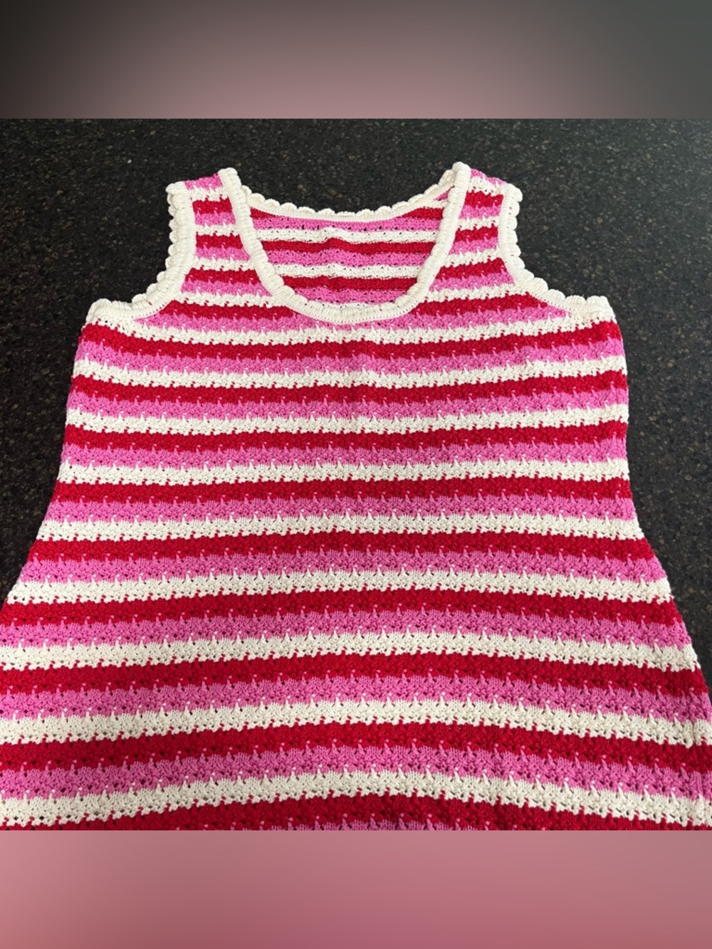Kitri Red Pink White Sleeveless Striped Crochet Womens Sheath Midi Sweater Dress - Picture 4 of 14